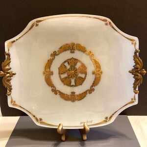 vTG George Briard MCM mid-century 22k retro bent glass handled serving tray